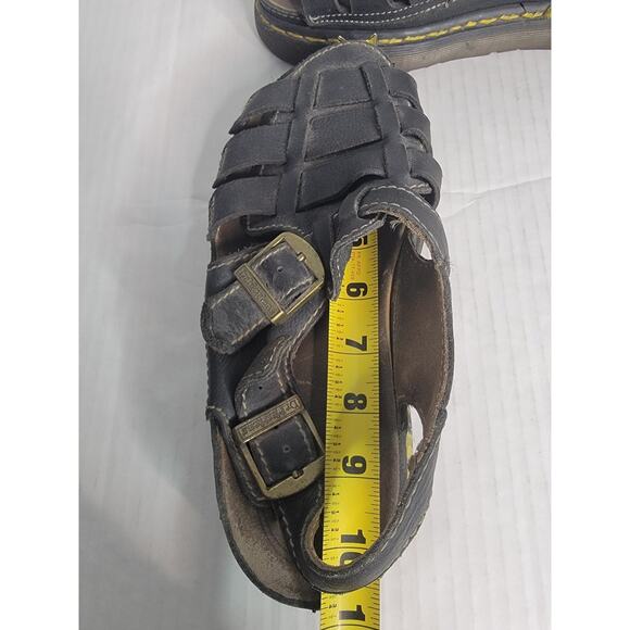 DR MARTENS Y2K Vtg UK 10 Black Distressed Leather Fisherman Sandals England main image 12